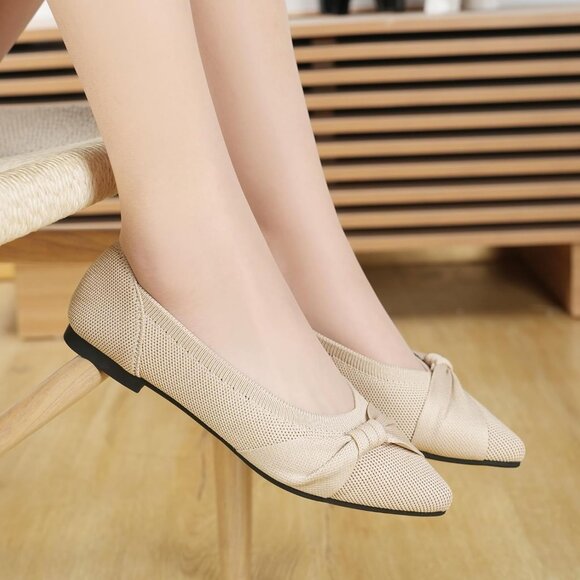 Women's Pointed Toe Knit Flats Comfortable Lightweight Dressy Casual Shoes - Picture 8 of 9